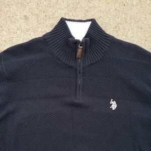 US Polo Assn Cotton Blend Knit Mock Neck Pullover Sweater Size M Dark Blue Pony
